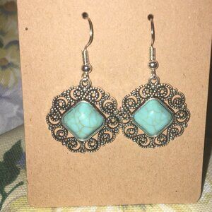 Vintage S Scroll Bohemian Blue Stone Drop Earring NWOT